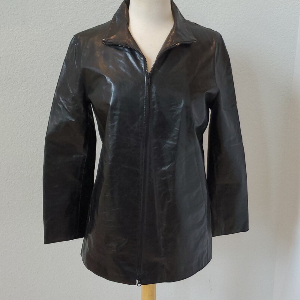 Emanuel Ungaro Black Womens Leather Coat